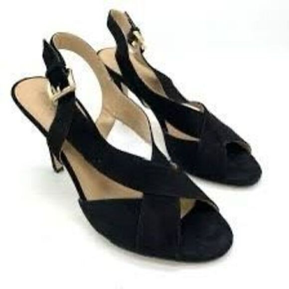 Michael by Michael Kors Women’s Size 10 Suede Peep Toe Slingback Heels Black - Picture 3 of 12